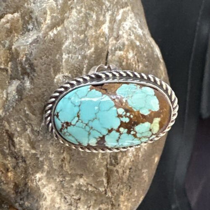 Men's & Women's Blue Turquoise #8 Navajo Ring | Sterling Silver | Sz 9.5 | Authentic Native American Handmade | 16639