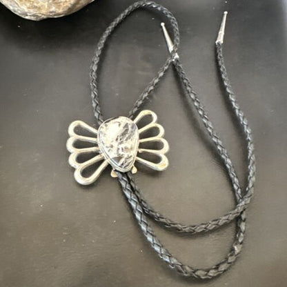 Men's Bolo Tie | White Buffalo Turquoise | Sterling Silver | Navajo | Authentic Native American Handmade | 16798