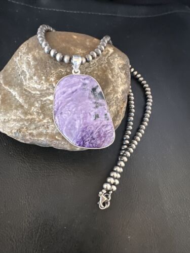 Navajo Pearls Purple Sugilite Pendant Necklace | Sterling Silver Beads | Authentic Native American Handmade | 15511