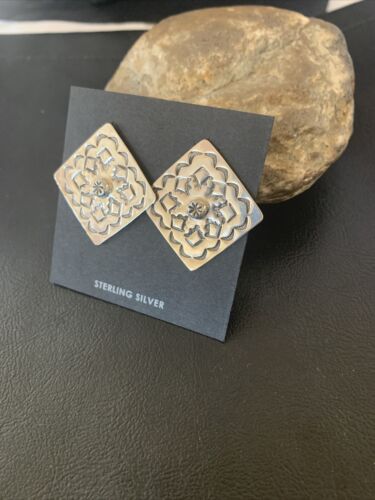 Navajo Stamped Square Earrings | Sterling Silver | Authentic Native American Handmade | 1198