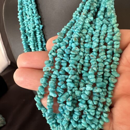 Blue Turquoise Nugget Bead Necklace | 10 Strand | Navajo Sterling Silver | 22" | 15030
