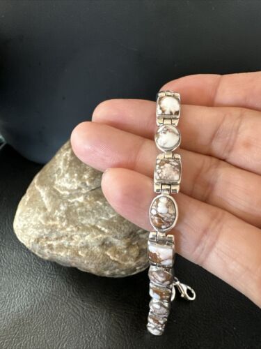 Women's Wild Horse Turquoise Navajo Link Bracelet | Sterling Silver | 8.5" | Authentic Native American Handmade | 16380