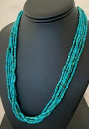 Native American Navajo Turquoise Heishi Necklace | Sterling Silver 5 Strand 2mm | 20" | 205