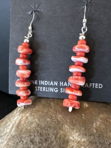 Navajo Red Spiny Oyster Bead Earrings | 6mm | Sterling Silver | Authentic Native American Handmade | 15844