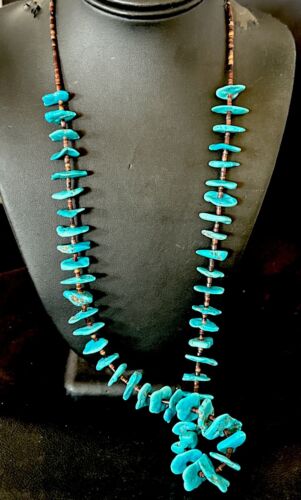 Navajo Kingman Turquoise Shell Heishi Bead Necklace | Sterling Silver | 28" | Authentic Native American Handmade | 17450