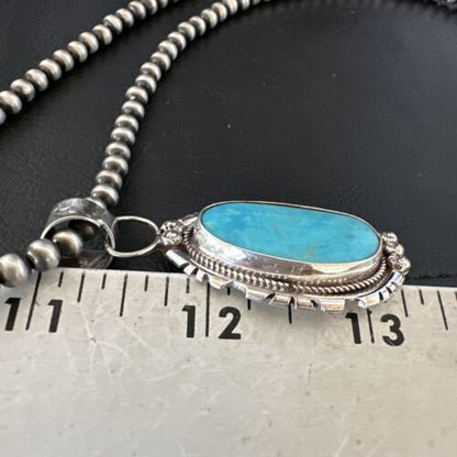 Navajo Pearls Kingman Turquoise Pendant Necklace | Sterling Silver | Authentic Native American Handmade | 17133