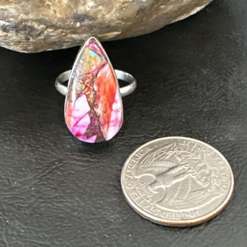 Navajo Turquoise Spiny Oyster Ring | Sterling Silver | Sz 8 | Authentic Native American Handmade | 16624
