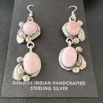 Navajo Pink Conch Shell Cluster Earrings | Sterling Silver | Authentic Native American Handmade | 15688
