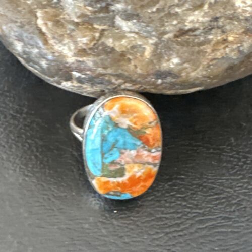 Navajo Turquoise Spiny Oyster Ring | Sterling Silver | Sz 8 | Authentic Native American Handmade | 16620