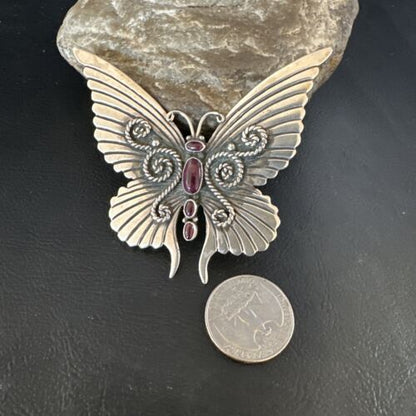 Navajo Butterfly Purple Spiny Oyster Pin Pendant | Sterling Silver | Authentic Native American Handmade | 15233