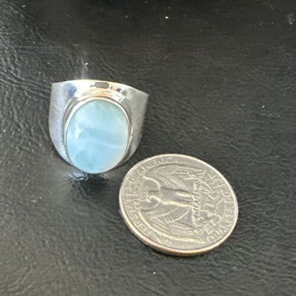 Navajo Blue Larimar Ring | Sterling Silver | Sz 9 | Authentic Native American Handmade | 17651
