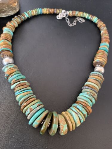 Authentic Navajo Sterling Silver Necklace | Blue-Green Turquoise | Southwestern Style | 18" | 1501