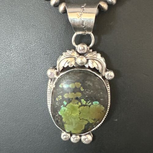 Navajo Green Turquoise Pendant Necklace | Sterling Silver | Authentic Native American Handmade | 15039