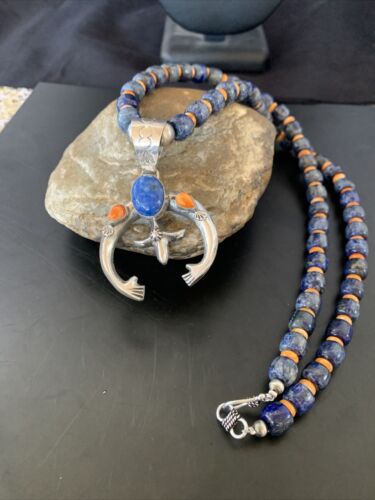 Navajo Blue Lapis Spiny Oyster Naja Pendant | Sterling Silver | Authentic Native American Handmade | 11491