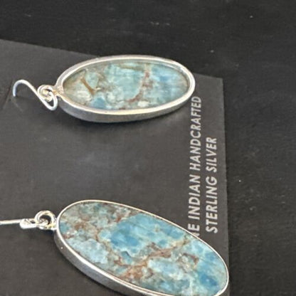 Navajo Blue Turquoise Dangle Earrings | Sterling Silver | Authentic Native American Handmade | 15429