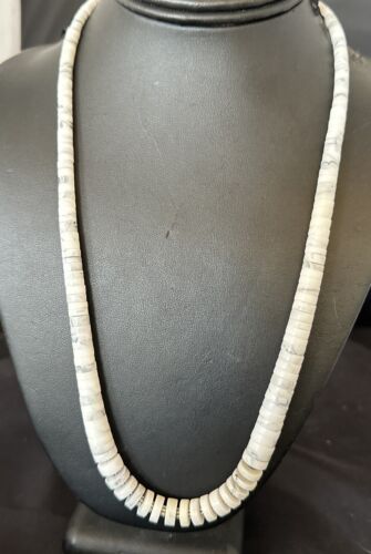 Men's White Howlite Heishi Necklace | Sterling Silver Graduated | Authentic Native American | 20" | 17396