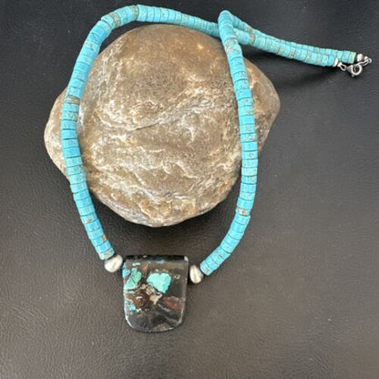 Navajo SpiderWeb Turquoise Heishi Pearls Necklace | Sterling Silver | 20" | Authentic Native American Handmade | 17032