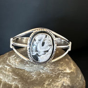 Women's White Buffalo Turquoise Cuff Bracelet | Navajo Sterling Silver | Authentic Native American Handmade | 16249