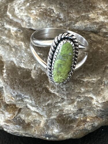 Navajo Green Gaspeite Ring | Sterling Silver | Sz 9.5 | Authentic Native American Handmade | 16397