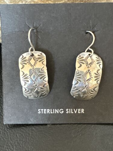 Navajo Sterling Silver Stamped Earrings | Authentic Native American Handmade | 15939