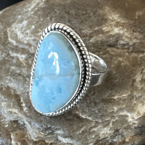 Navajo Blue Larimar Ring | Sterling Silver | Sz 10 | Authentic Native American Handmade | 17652