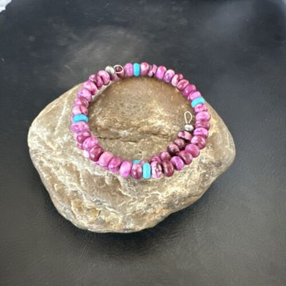 Navajo Purple Sugilite Turquoise Bead Bracelet | 6mm | Stainless Steel Memory Wire | Authentic Native American Handmade | 17613