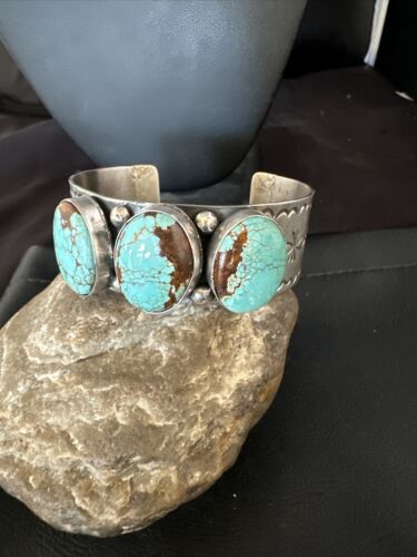 Native American Men's Navajo Blue #8 Turquoise Cuff Bracelet | Sterling Silver | 14993