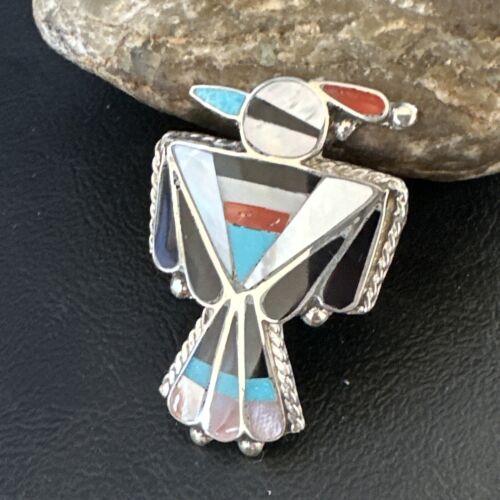 Zuni Turquoise Onyx Peyote Bird Inlay Ring | Sterling Silver | Sz 7 | Authentic Native American Handmade | 15390