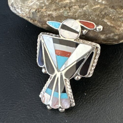 Zuni Turquoise Onyx Peyote Bird Inlay Ring | Sterling Silver | Sz 7 | Authentic Native American Handmade | 15390