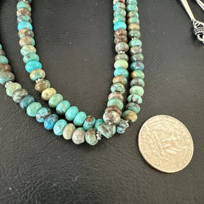 Navajo Blue Green Turquoise Heishi Bead Necklace | Sterling Silver | 6mm | Authentic Native American Handmade | 14359 - Masha USA