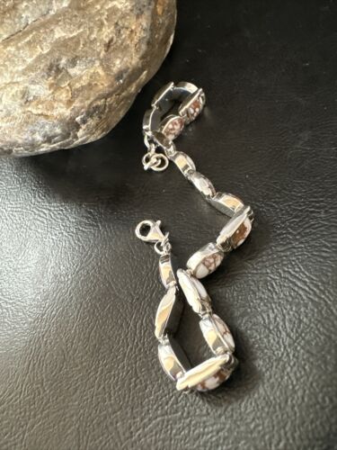 Women's Wild Horse Turquoise Navajo Link Bracelet | Sterling Silver | 8.5" | Authentic Native American Handmade | 16380