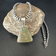 Navajo Green Turquoise Pendant Necklace | Sterling Silver | Authentic Native American Handmade | 15032