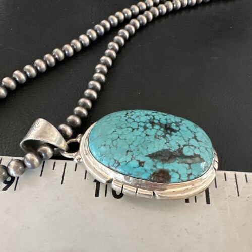 Men's Navajo Blue Spiderweb Turquoise Pendant Necklace | Sterling Silver | Authentic Native American Handmade | 16200