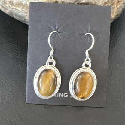 Southwestern Navajo Coffee Tigers Eye Dangle Earrings | Sterling Silver | Authentic Native American Handmade | 16965