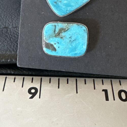 Navajo Blue Kingman Turquoise Post Stud Earrings | Sterling Silver | Authentic Native American Handmade | 17410