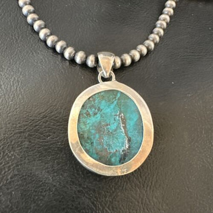 Men's Navajo Blue Spiderweb Turquoise Pendant Necklace | Sterling Silver | Authentic Native American Handmade | 16225