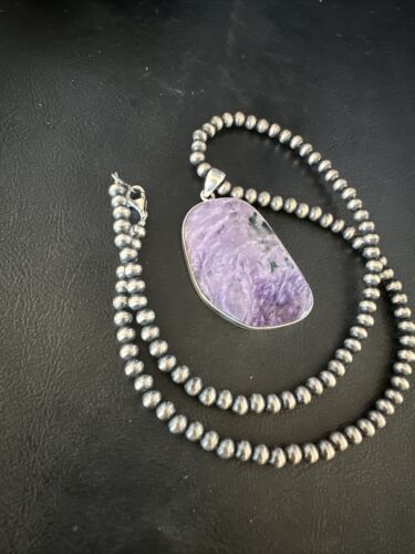 Navajo Pearls Purple Sugilite Pendant Necklace | Sterling Silver Beads | Authentic Native American Handmade | 15511