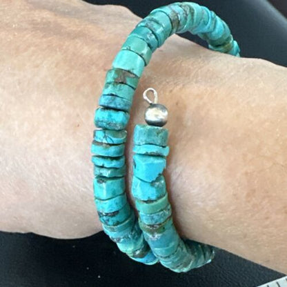 Navajo Turquoise Heishi Bracelet | Stainless Steel Memory Wire | 6mm | Authentic Native American Handmade | 17612