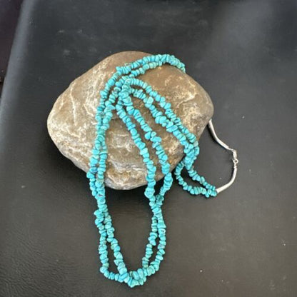 Navajo Blue Kingman Nugget Turquoise Necklace | Sterling Silver | 20" | Authentic Native American Handmade | 17462
