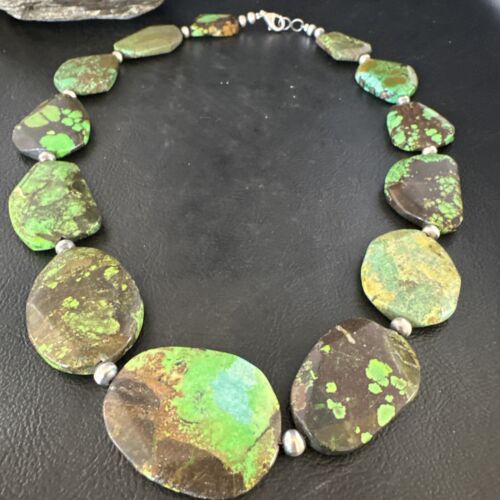 Navajo Green Turquoise Chunky Necklace | Sterling Silver | 19" | Authentic Native American Handmade | 15427