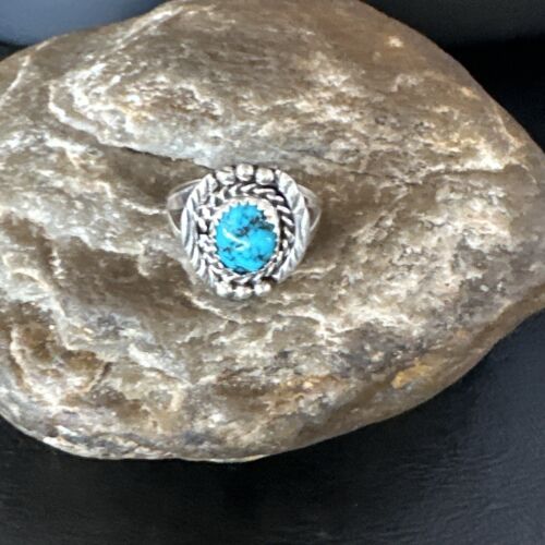 Navajo Blue Kingman Turquoise Pinkie Ring | Sterling Silver | Sz 8 | Authentic Native American Handmade | 15356
