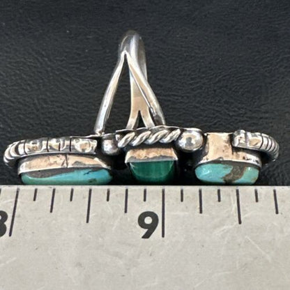 Navajo Blue Turquoise Malachite Cluster Ring | Authentic Native American Sterling Silver | Multi-Stone | Sz 10 | 17643