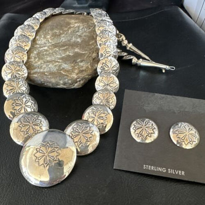 Navajo Pearls Sterling Silver Graduated Pillow Bead Necklace & Earrings Set | 15085