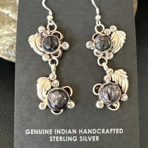 Navajo Purple Sugilite Dangle Earrings | Sterling Silver | 2" | Authentic Native American Handmade | 15691