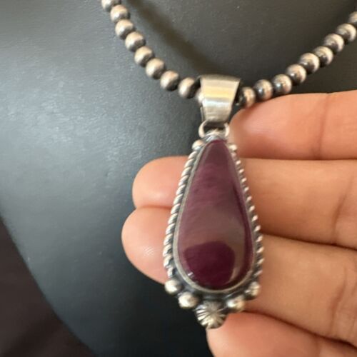Navajo Purple Spiny Oyster Pendant with Pearls | Sterling Silver Necklace | Authentic Native American Handmade | 16059