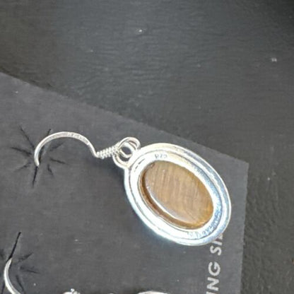 Southwestern Navajo Coffee Tigers Eye Dangle Earrings | Sterling Silver | Authentic Native American Handmade | 16965