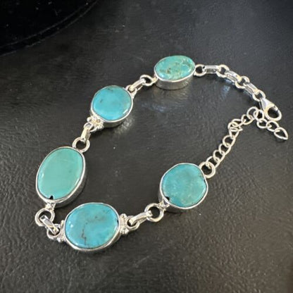 Navajo Blue Turquoise Link Bracelet | Sterling Silver | 8" | Authentic Native American Handmade | 15470