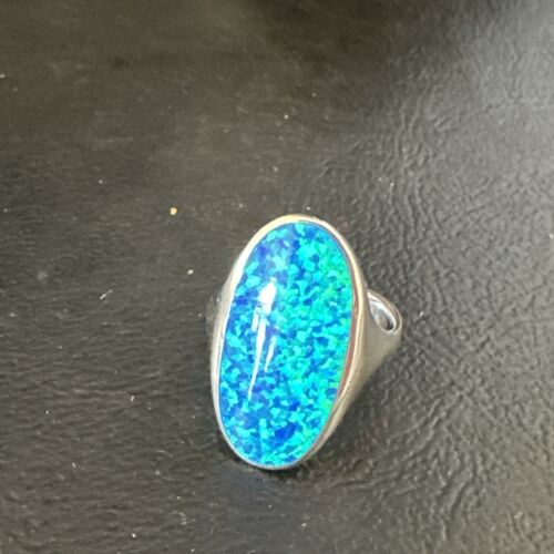 Navajo Blue Opal Inlay Ring | Sterling Silver | Sz 7 | Authentic Native American Handmade | 14967