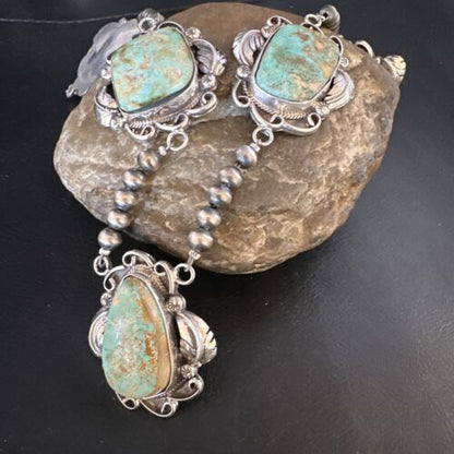 Navajo Green Royston Turquoise Pendant Necklace | Sterling Silver | Authentic Native American Handmade | 15252