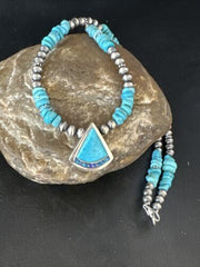 Navajo Kingman Turquoise Pendant Necklace | Sterling Silver | Native American Handmade | 14832